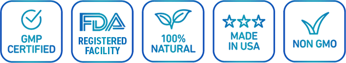 GMP Certified · FDA Registered · 100% Natural · Made in USA · Non-GMO
